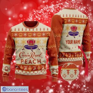 Peach Crown Royal Custom Name Gifts Ugly Christmas Sweater 3D Product Photo 1