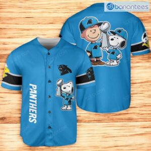 Carolina Panthers Peanut Snoopy Baseball Jersey Shirt Light Blue For Men And Women Product Photo 1