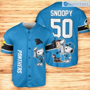 Carolina Panthers Peanut Snoopy Champion Baseball Jersey Shirt Light Blue Product Photo 1
