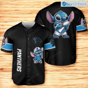 Carolina Panthers Lilo & Stitch Baseball Jersey Shirt Black For Men And Women Product Photo 1