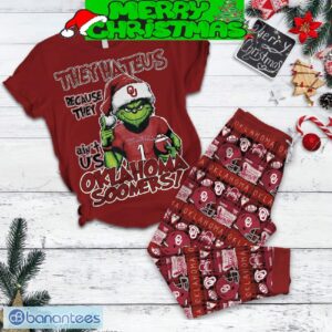 Oklahoma Sooners Grinch Hate Us Christmas Fleece Pajamas Set All Over Print Christmas Gift - Oklahoma Sooners Grinch Hate Us Christmas Fleece Pajamas Set-3