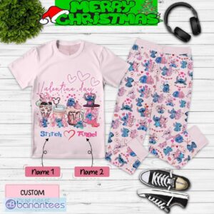 Stitch Angel Couple Valentine Personalized Fleece Pajamas Set For Women Gift Christmas - Stitch Angel Couple Valentine Personalized Fleece Pajamas Set-1