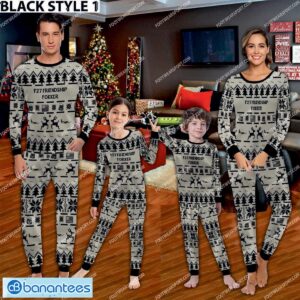 Fokker F27 Friendship Ugly Christmas Aircraft Family Pajamas Set Gift Family - Fokker F27 Friendship Aircraft Pajamas Set Family Photo Black