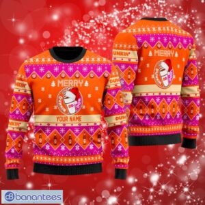 Merry Santa Hat Dunkin’ Donuts Custom Name Ugly Christmas Sweater Print Full Product Photo 1