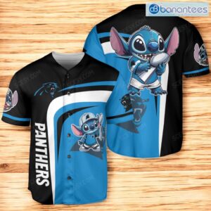 Carolina Panthers Lilo & Stitch Baseball Jersey Shirt Blue & Black For Men And Women Product Photo 1