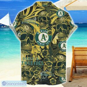 Oakland Athletics Flower and Skull Hawaiian Shirt MLB Team Halloween Shirt Product Photo 2