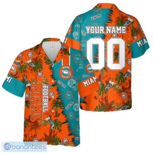 Miami Football Team Hawaiian Shirt And Shorts Custom Name Number Tropical Style Hawaiian Shirt Product Photo 1
