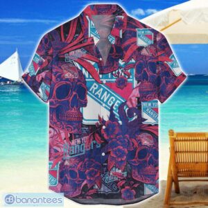 New York Rangers Flower and Skull Hawaiian Shirt NHL Team Halloween Shirt Product Photo 1