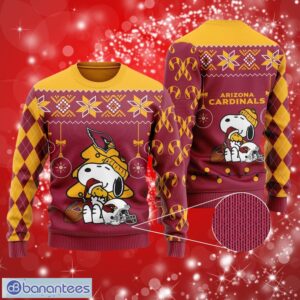 NFL Arizona Cardinals Funny Charlie Brown Peanuts Snoopy Christmas Yellow Red Sweater Full Over Print Gifts Christmas 3D Sweater Shirt Product Photo 1