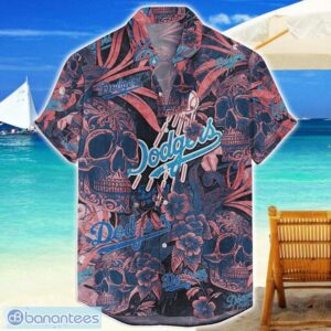Los Angeles Dodgers Flower and Skull Hawaiian Shirt MLB Team Halloween Shirt Product Photo 1
