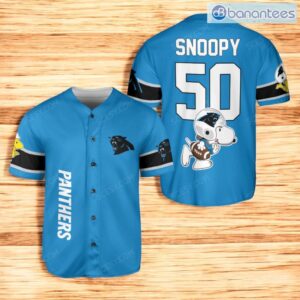 Carolina Panthers Snoopy Baseball Jersey Shirt Light Blue For Men And Women Product Photo 1
