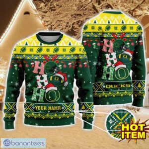 NCAA Oregon Ducks Ugly Christmas Sweater Custom Name 3D Sweater For Fans Product Photo 1