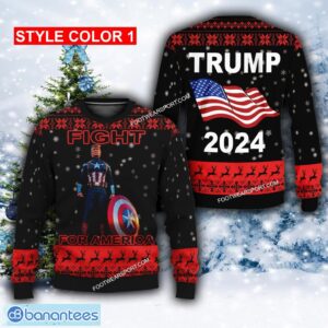 Donald Trump Attired In Captain Americas Ugly Christmas Sweater Trump 2024 - Donald Trump Attired In Captain Americas Black Ugly Christmas Sweater Trump 2024
