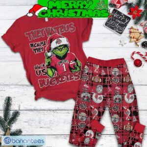 Ohio State Buckeyes Grinch Hate Us Christmas Fleece Pajamas Set Gift Family - Ohio State Buckeyes Grinch Hate Us Christmas Fleece Pajamas Set-2