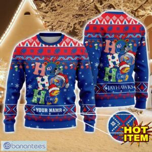 NCAA Kansas Jayhawks Ugly Christmas Sweater Custom Name 3D Sweater For Fans Product Photo 1