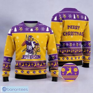 Minnesota Vikings Justin Jefferson Merry Xmas Sport Player 3D Ugly Christmas Sweater Product Photo 1