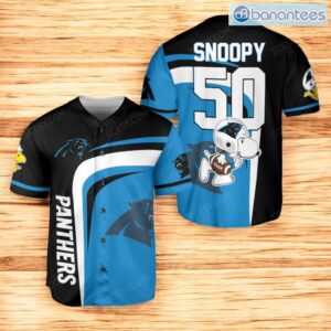 Carolina Panthers Snoopy Baseball Jersey Shirt Blue & Black For Men And Women Product Photo 1