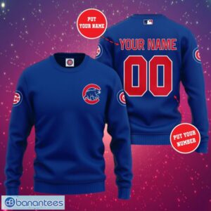 MLB Chicago Cubs Logo Design Simple Custom Name And Numbers Blue Sweatshirt Sweatshirt 3D Product Photo 1