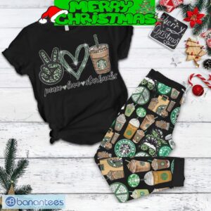 Starbucks Peace Love Christmas Fleece Pajamas Set All Over Print Christmas Gift - Starbucks Peace Love Christmas Fleece Pajamas Set-4