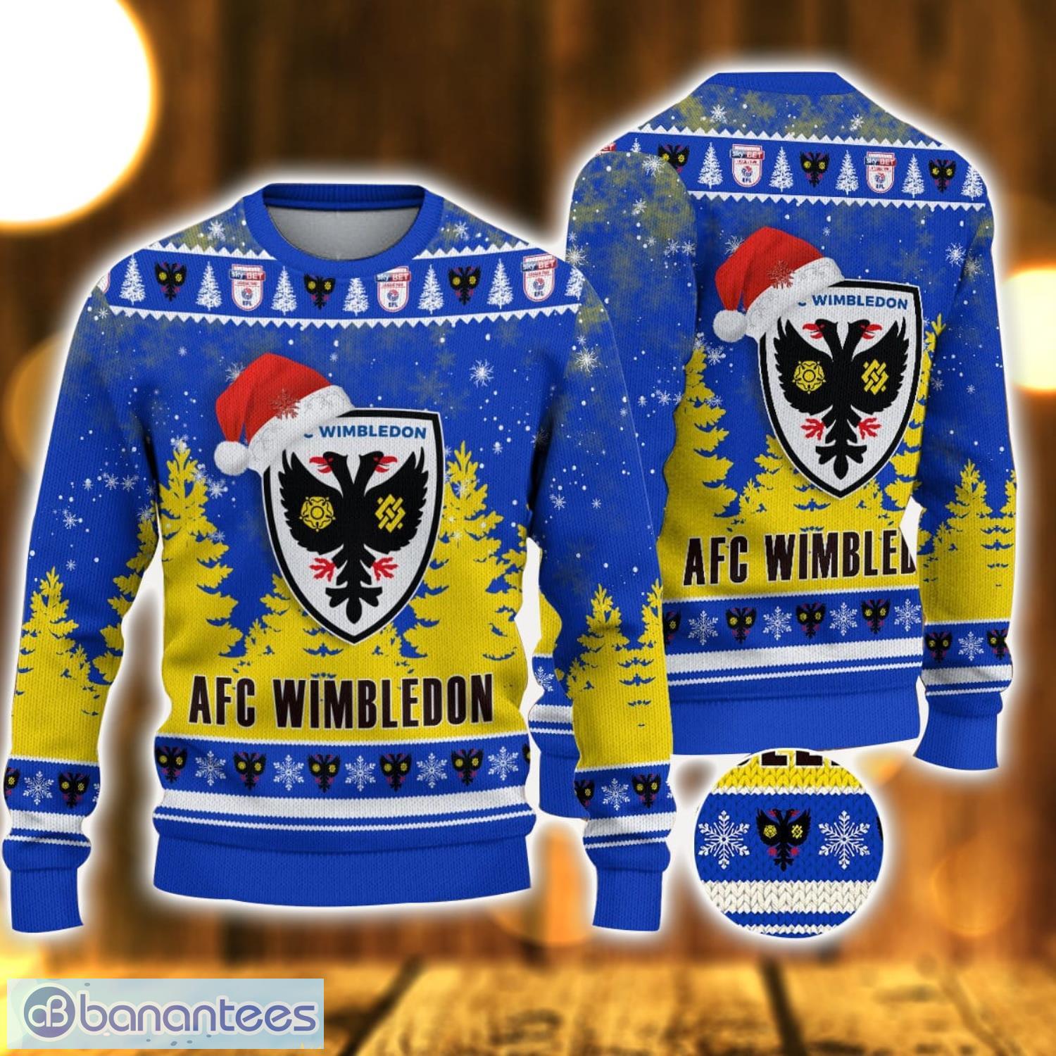 afc wimbledon ugly christmas sweater holiday gift ideas for men and women image AFC Wimbledon Ugly Christmas Sweater Holiday Gift Ideas For Men And Women Product Photo 1