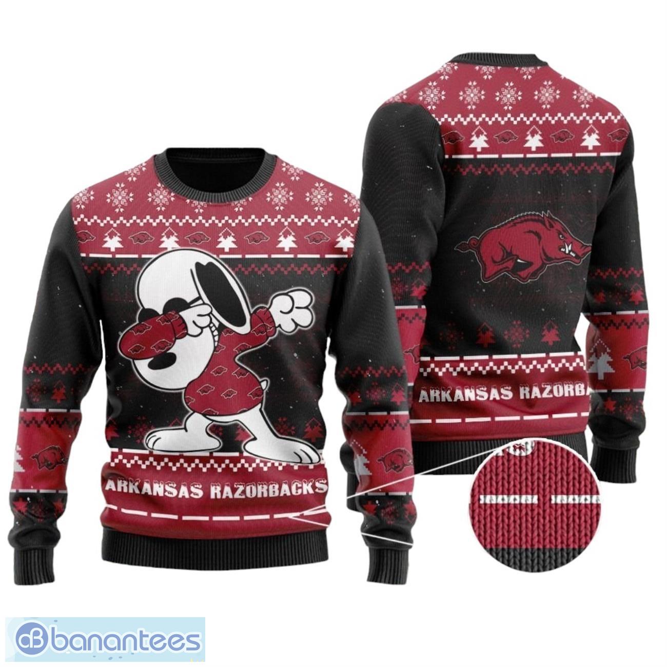 arkansas razorbacks snoopy dabbing all over print sweater image Arkansas Razorbacks Snoopy Dabbing All Over Print Sweater Product Photo 1