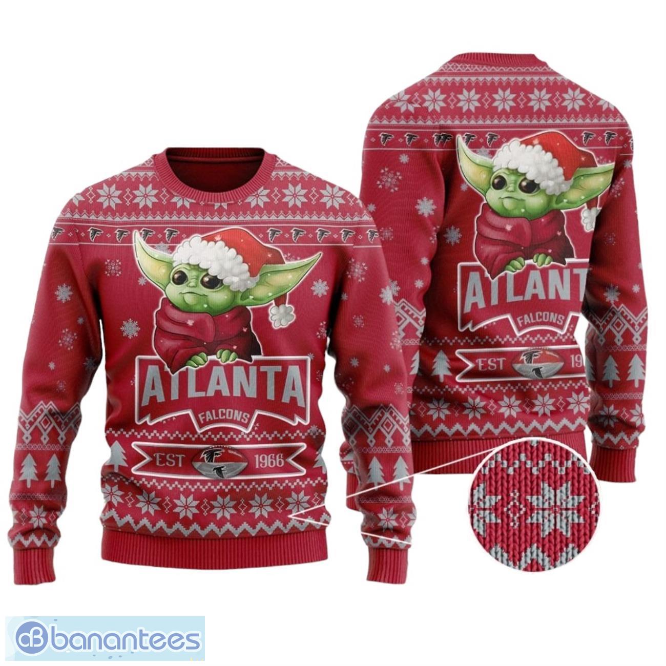 atlanta falcons cute baby yoda grogu holiday party all over print sweater image Atlanta Falcons Cute Baby Yoda Grogu Holiday Party All Over Print Sweater Product Photo 1