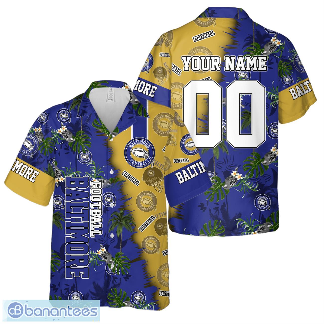 baltimore football team hawaiian shirt and shorts custom name number tropical style hawaiian shirt image Baltimore Football Team Hawaiian Shirt And Shorts Custom Name Number Tropical Style Hawaiian Shirt Product Photo 1