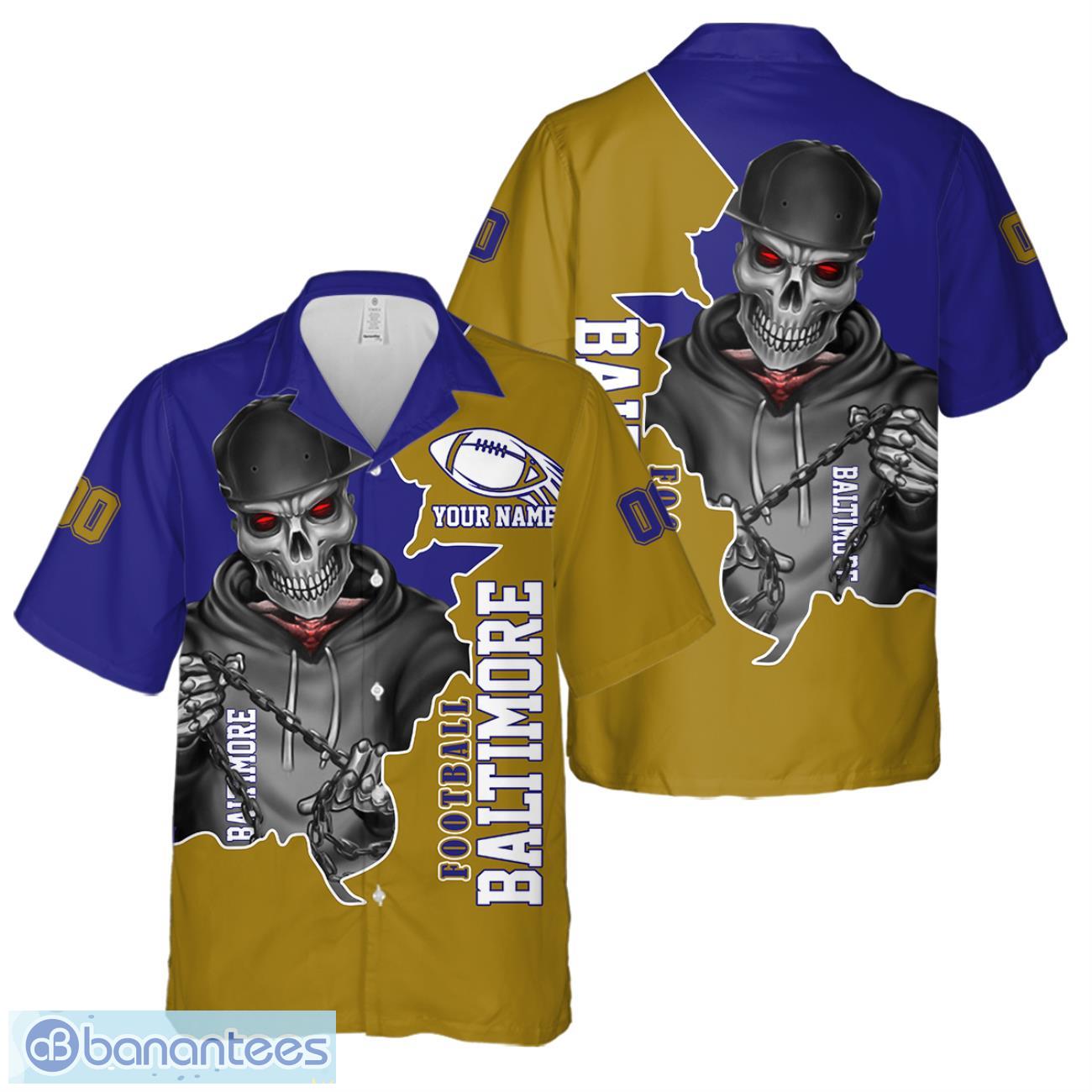 baltimore football team hawaiian shirt and shorts personalized name and number for fans image Baltimore Football Team Hawaiian Shirt And Shorts Personalized Name And Number For Fans Product Photo 1
