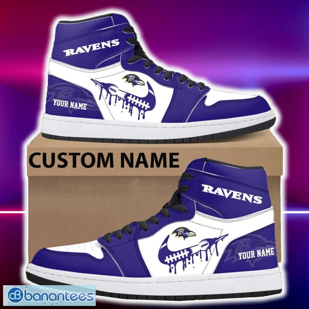 baltimore ravens air jordan hightop shoes new custom name for fans gift sneaker image Baltimore Ravens Air Jordan Hightop Shoes New Custom Name For Fans Gift Sneaker - Baltimore Ravens Air Jordan Hightop Shoes Photo 4