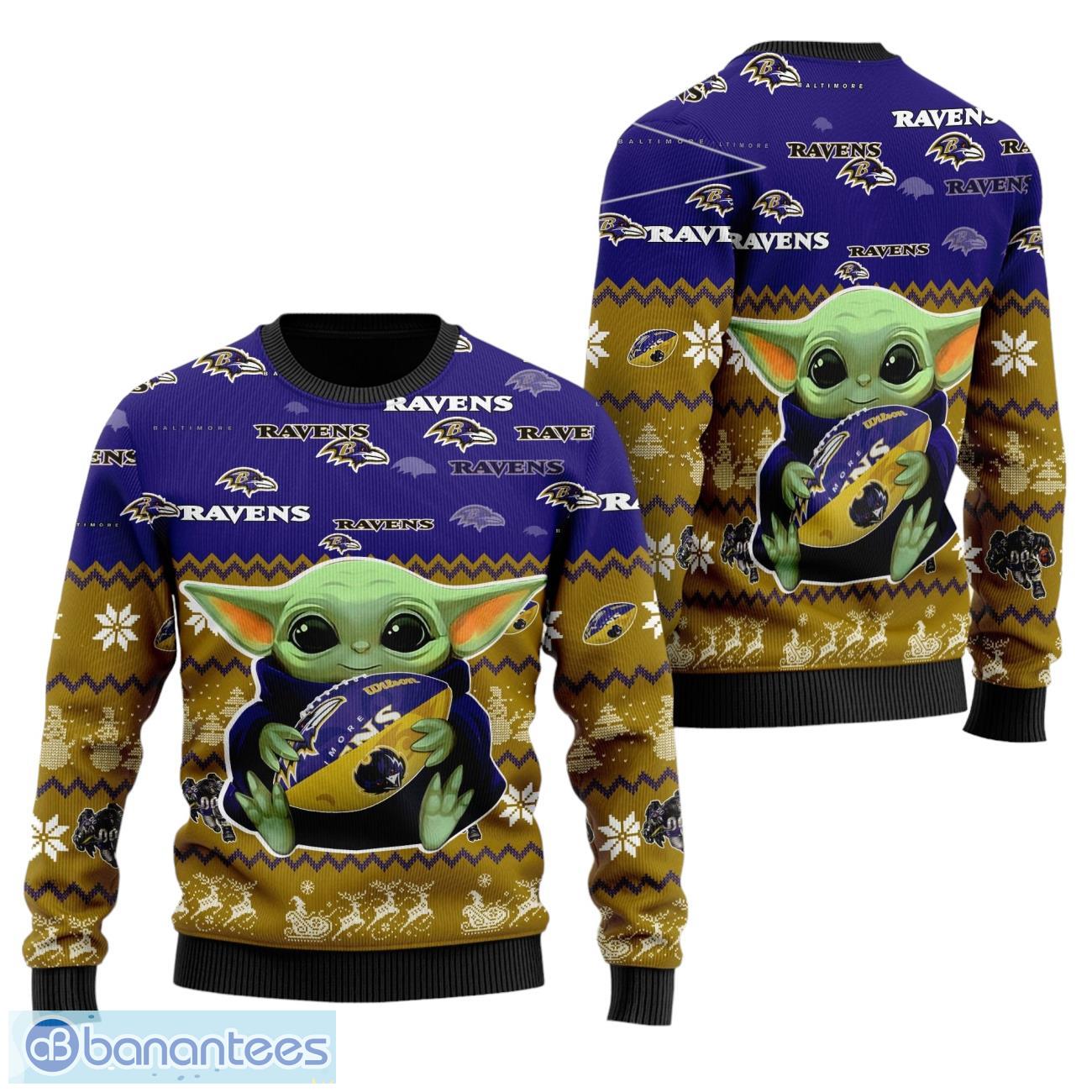 baltimore ravens baby yoda all over print sweater image Baltimore Ravens Baby Yoda All Over Print Sweater Product Photo 1