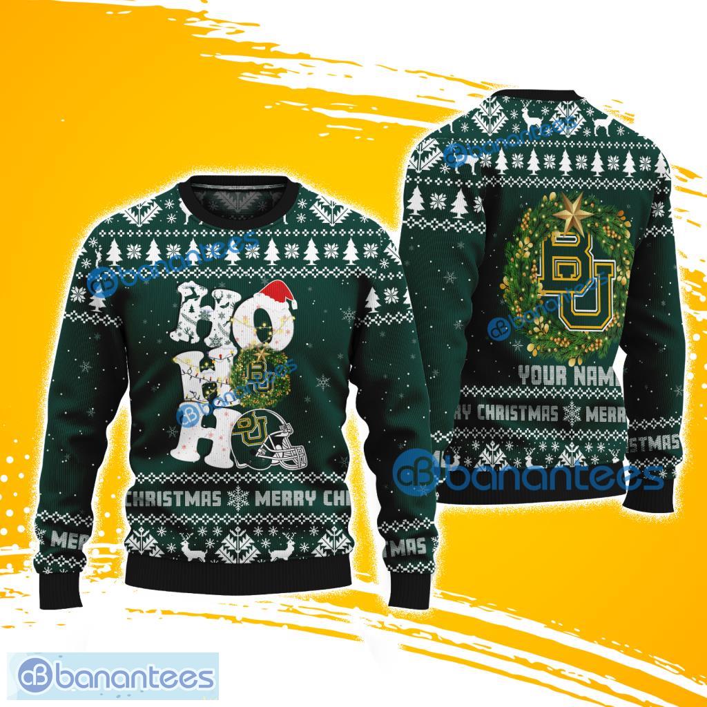baylor bears ncaa ho ho ho merry christmas ugly sweater gift for fans image Baylor Bears NCAA Ho Ho Ho Merry Christmas Ugly Sweater Gift For Fans Product Photo 1