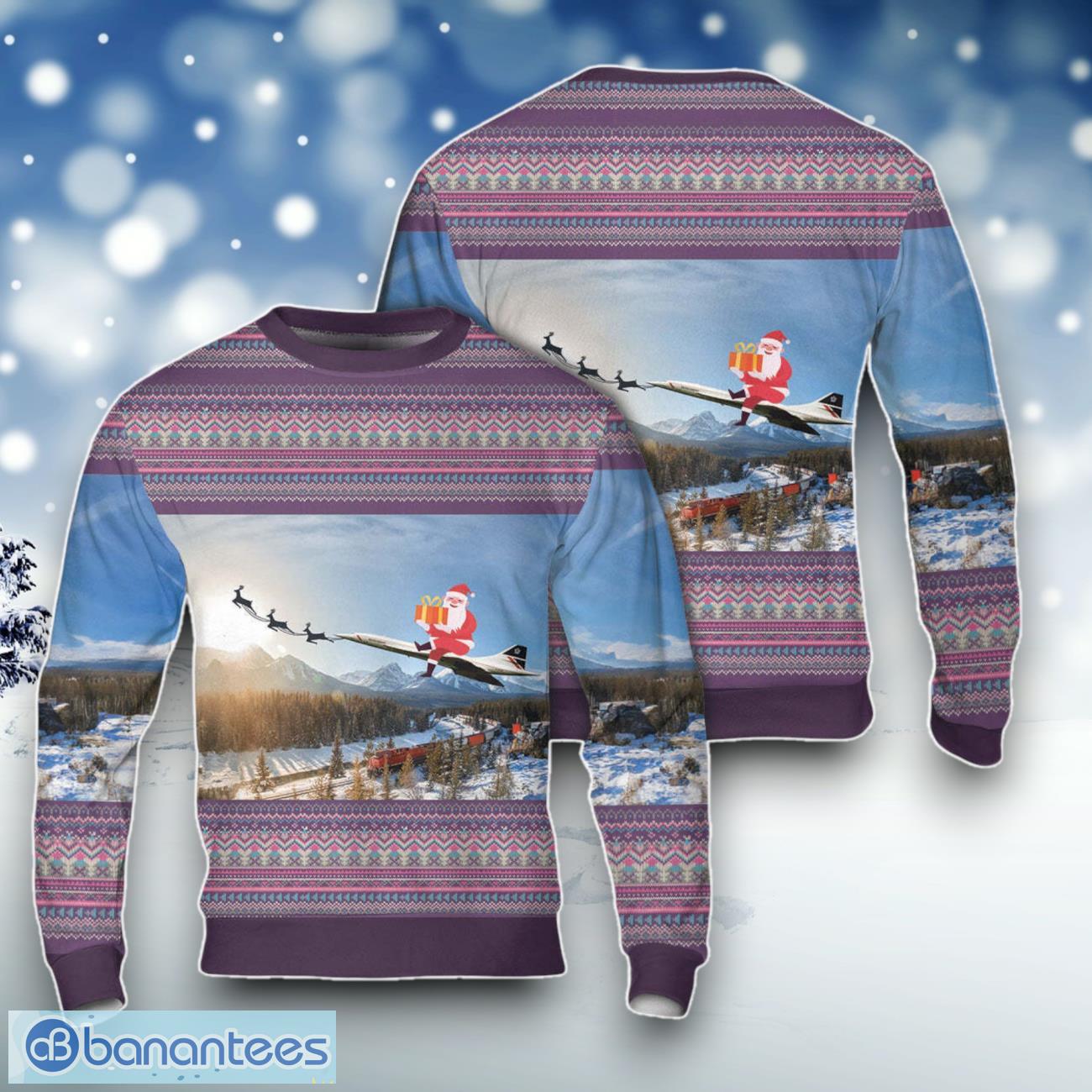 british airways aerospatiale bac concorde 102 christmas ugly sweater for men women image British Airways Aerospatiale-BAC Concorde 102 Christmas Ugly Sweater For Men Women Product Photo 1