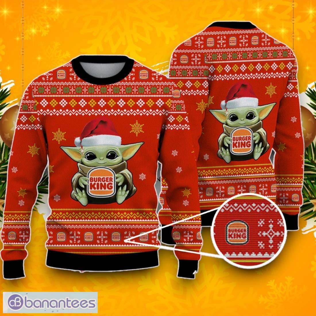 burger king baby yoda ugly christmas sweater best gift ideas 2024 for fans image Burger King Baby Yoda Ugly Christmas Sweater, Best Gift Ideas 2024 For Fans Product Photo 1