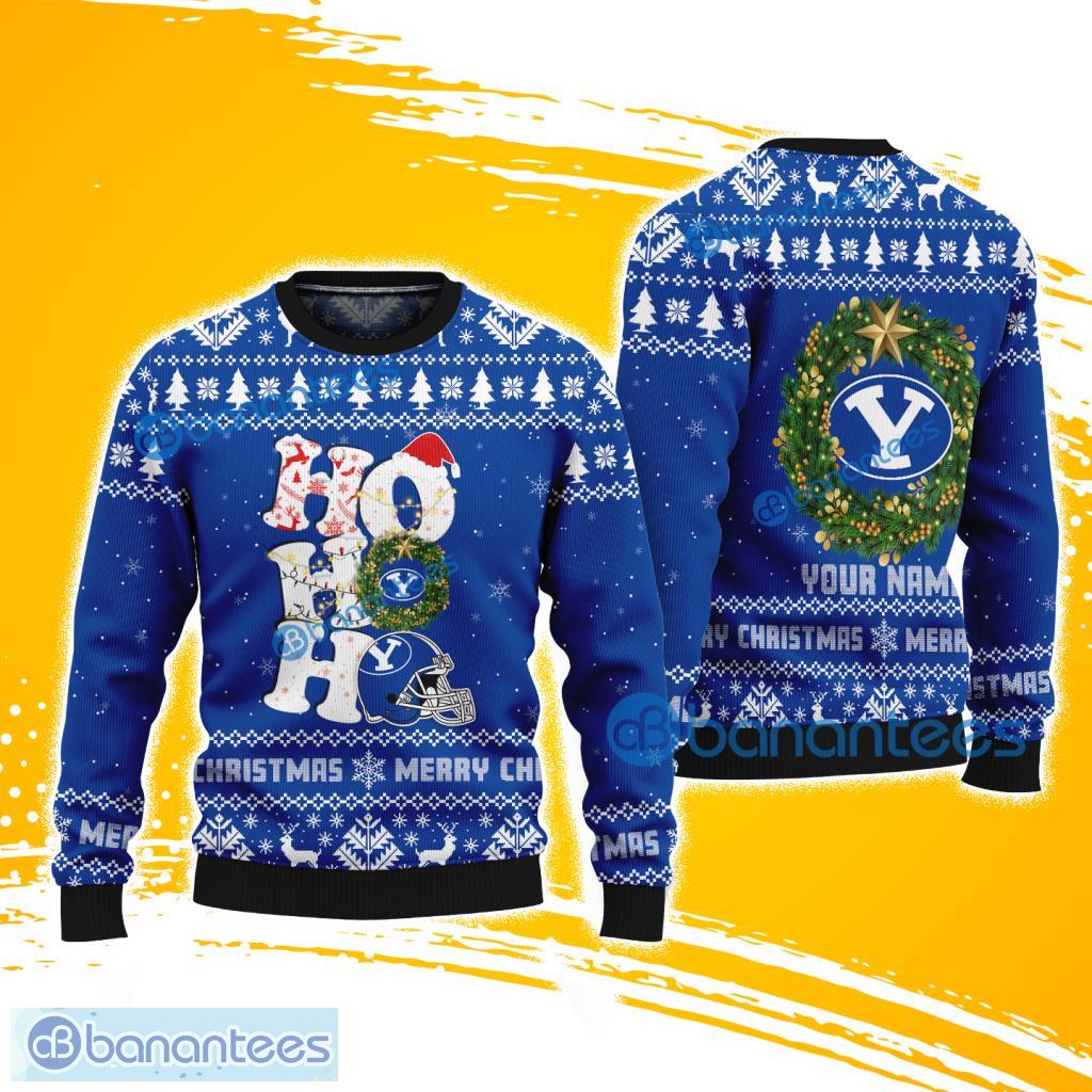 byu cougars ncaa ho ho ho merry christmas ugly sweater gift for fans image BYU Cougars NCAA Ho Ho Ho Merry Christmas Ugly Sweater Gift For Fans Product Photo 1