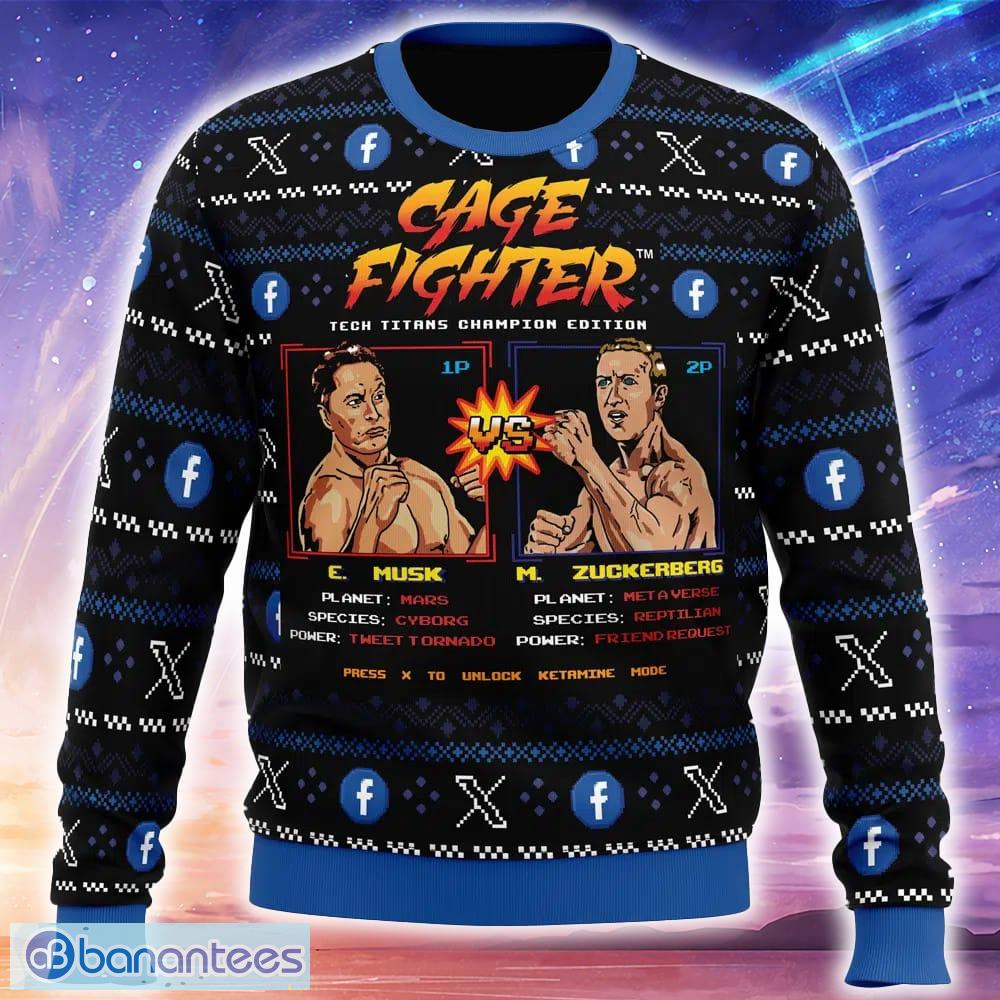 cage fighter elun mask vsmark zuckerberg funny pop culture knitted xmas sweater trending holidays for men women fans image Cage Fighter Elun Mask vs.Mark Zuckerberg Funny Pop Culture Knitted Xmas Sweater Trending Holidays For Men Women Fans - Cage Fighter Elun Mask vs.Mark Zuckerberg Funny Pop Culture Ugly Christmas Sweater_1