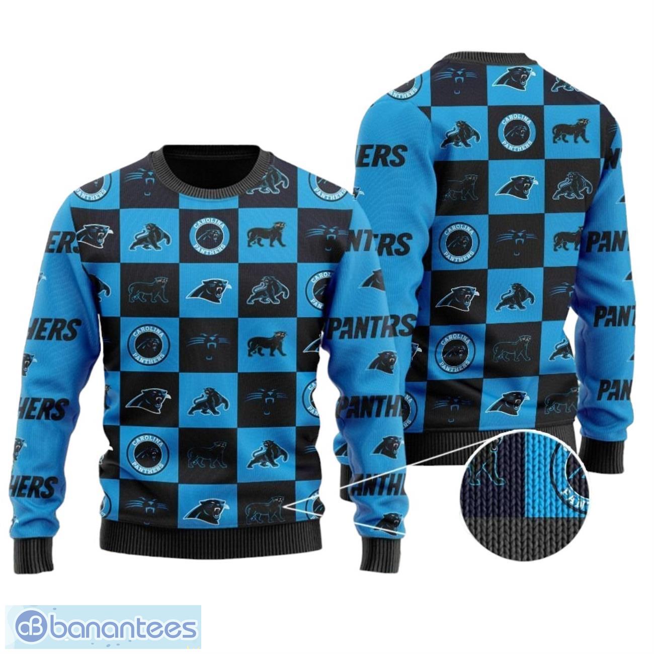 carolina panthers logo checkered flannel design all over print sweater image Carolina Panthers Logo Checkered Flannel Design All Over Print Sweater Product Photo 1