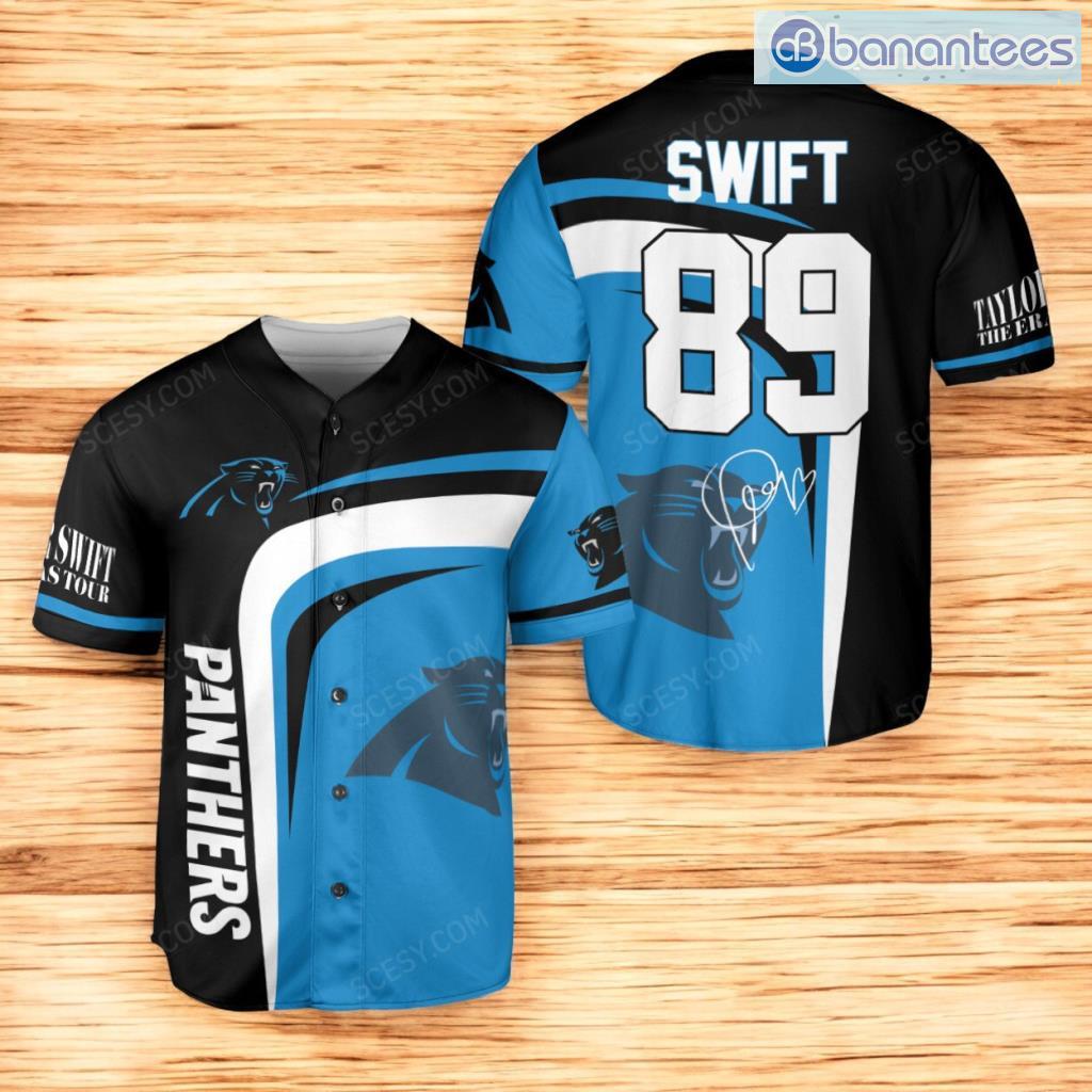 carolina panthers taylor swift baseball jersey shirt black blue number 89 image Carolina Panthers Taylor Swift Baseball Jersey Shirt Black Blue Number #89 Product Photo 1