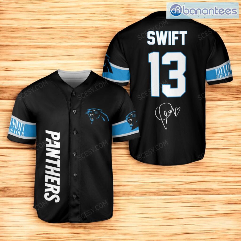 carolina panthers taylor swift baseball jersey shirt black number 13 image Carolina Panthers Taylor Swift Baseball Jersey Shirt Black Number #13 Product Photo 1