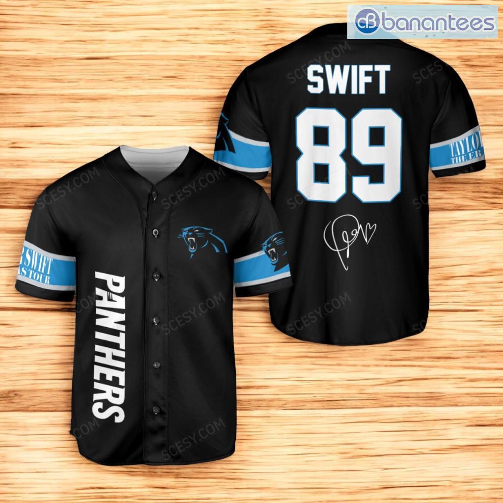 carolina panthers taylor swift baseball jersey shirt black number 89 image Carolina Panthers Taylor Swift Baseball Jersey Shirt Black Number #89 Product Photo 1