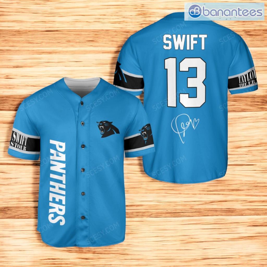 carolina panthers taylor swift baseball jersey shirt blue number 13 image Carolina Panthers Taylor Swift Baseball Jersey Shirt Blue Number #13 Product Photo 1