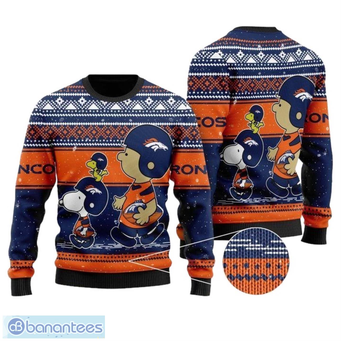charlie brown and snoopy denver broncos all over print sweater image Charlie Brown And Snoopy Denver Broncos All Over Print Sweater Product Photo 1