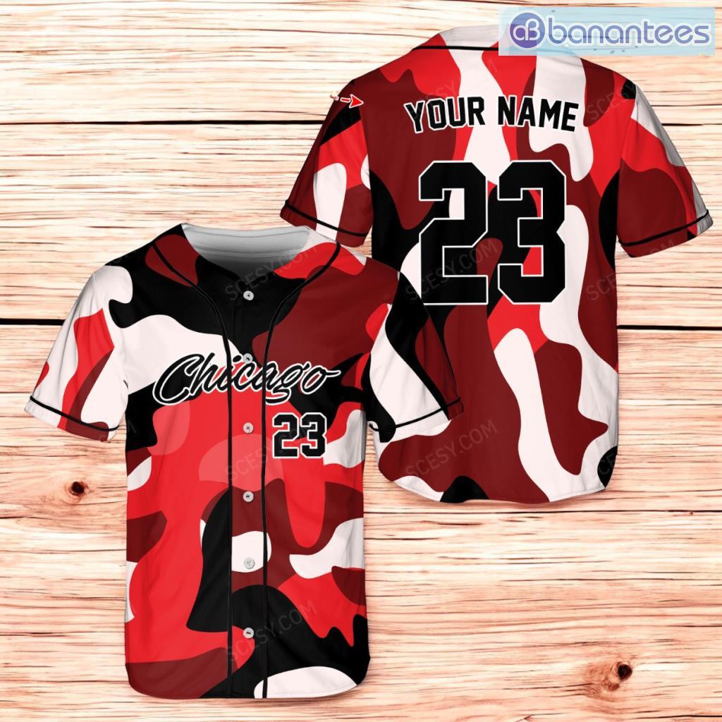 chicago 23 camo baseball jersey shirt text jersey shirt for men and women image Chicago 23 Camo Baseball Jersey Shirt, Text Jersey Shirt For Men And Women Product Photo 1