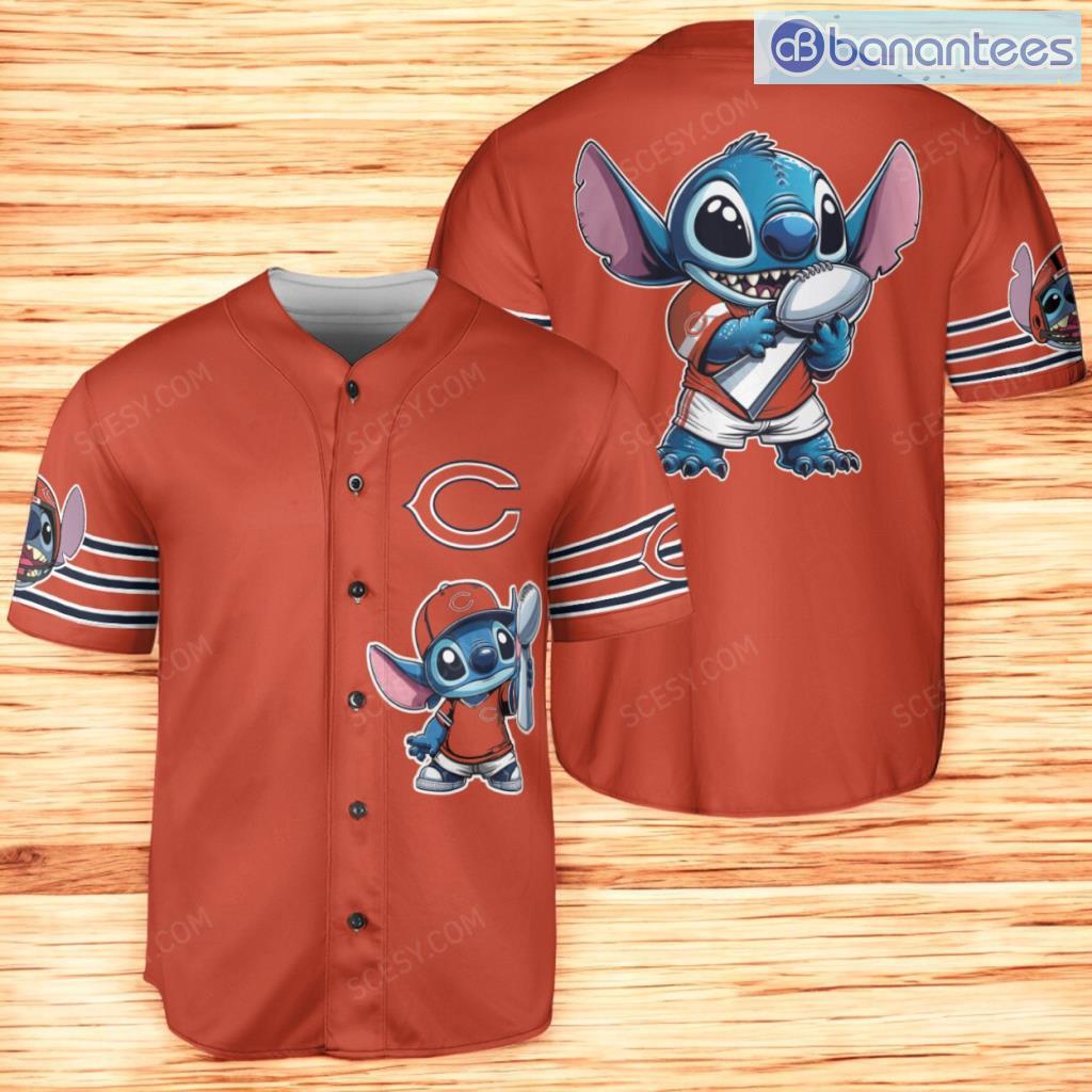 chicago bears lilo stitch baseball jersey shirt orange for men and women image Chicago Bears Lilo & Stitch Baseball Jersey Shirt Orange For Men And Women Product Photo 1