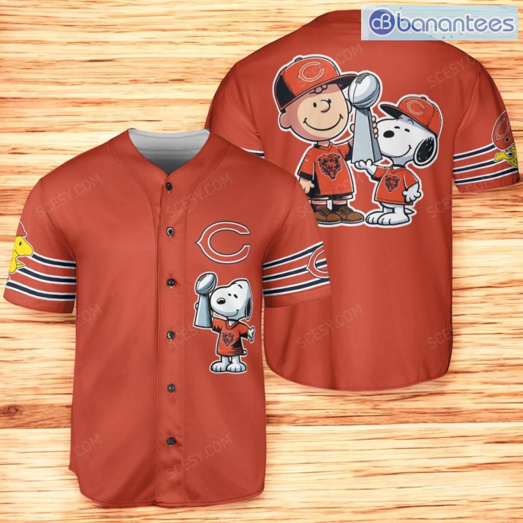 chicago bears peanut snoopy baseball jersey shirt orange for men and women image Chicago Bears Peanut Snoopy Baseball Jersey Shirt Orange For Men And Women Product Photo 1