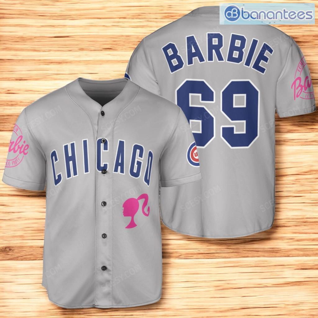 chicago cubs barbie baseball jersey shirt gray for men and women image Chicago Cubs Barbie Baseball Jersey Shirt Gray For Men And Women Product Photo 1
