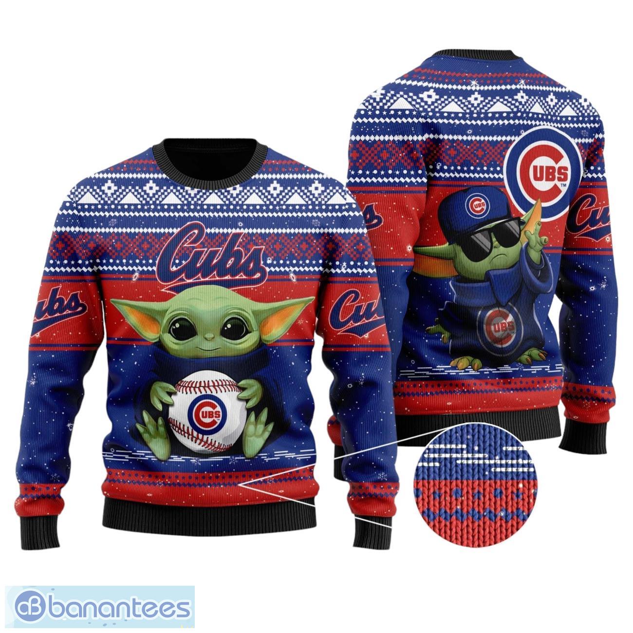 chicago cubs grogu baby yoda hug logo all over print sweater image Chicago Cubs Grogu Baby Yoda Hug Logo All Over Print Sweater Product Photo 1