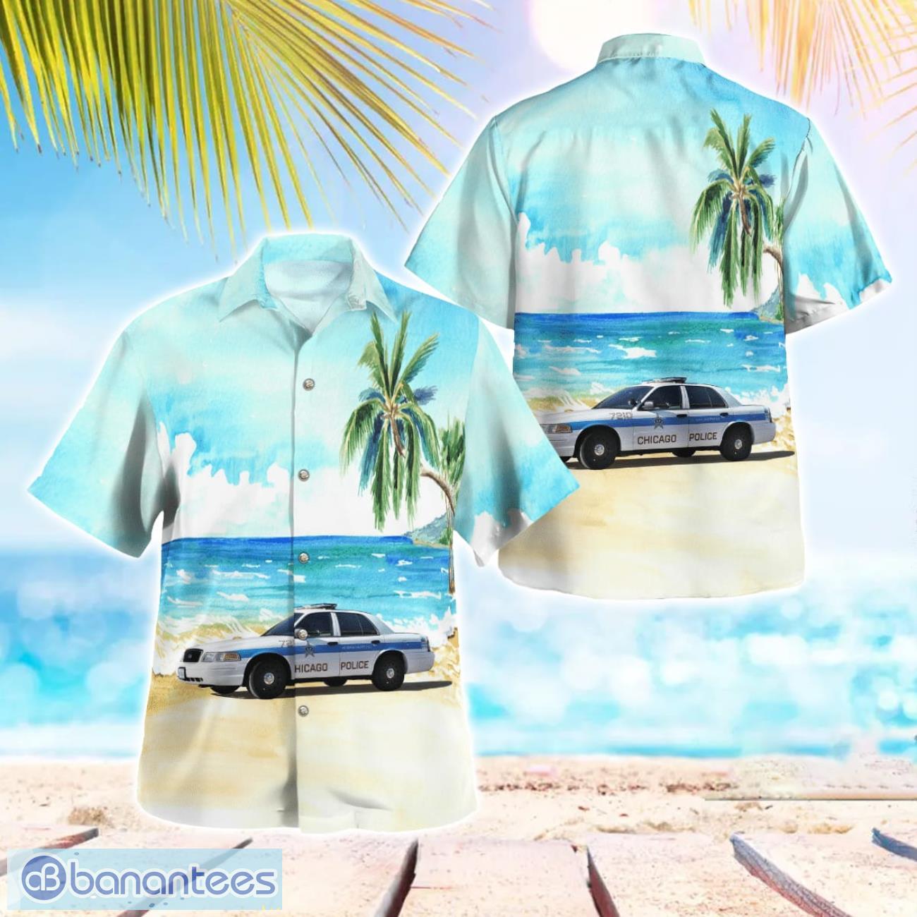 chicago illinois chicago police department crown victoria hawaiian shirt image Chicago, Illinois, Chicago Police Department Crown Victoria Hawaiian Shirt Product Photo 1