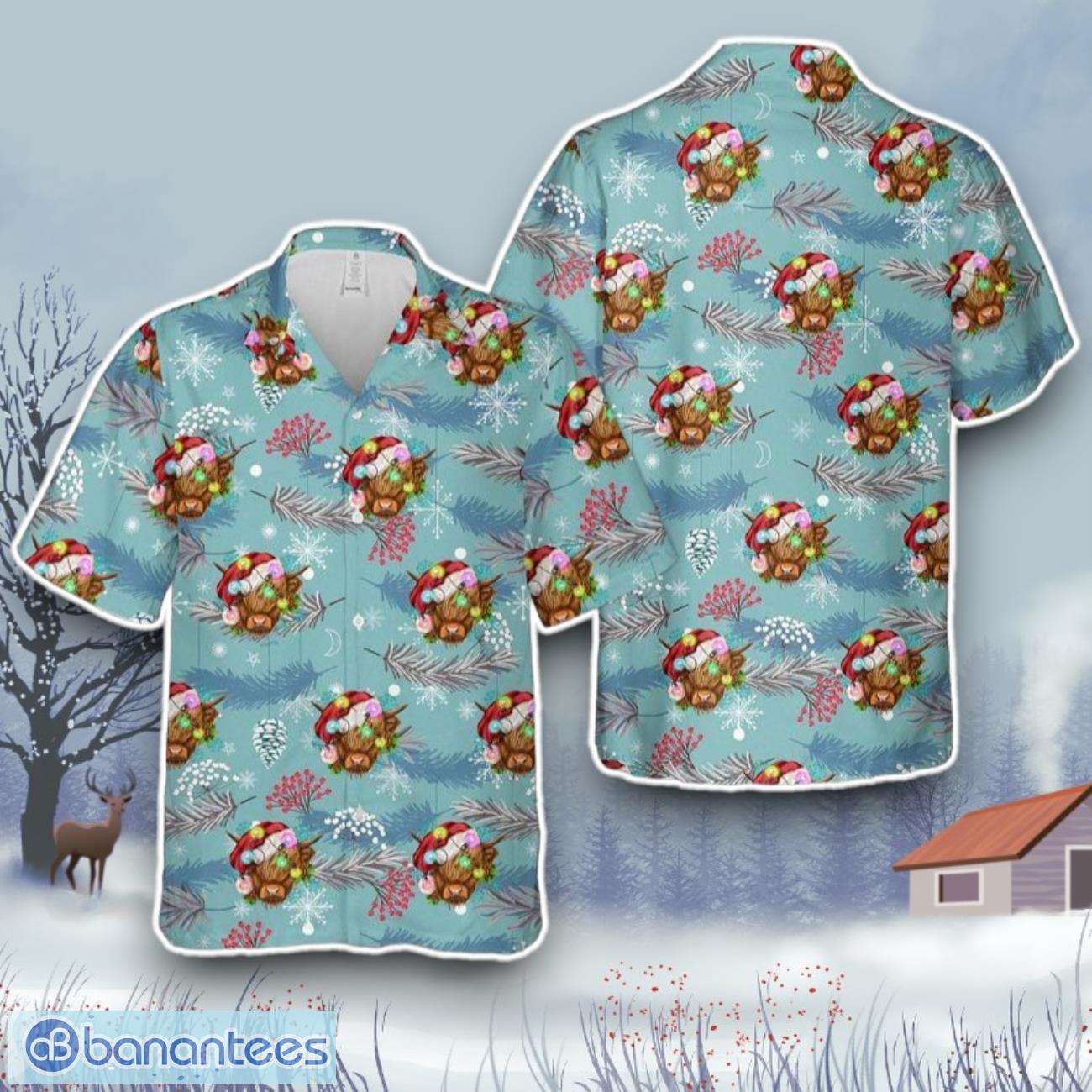 christmas highland cow hawaiian shirt gift for christmas image Christmas Highland Cow Hawaiian Shirt Gift For Christmas Product Photo 1