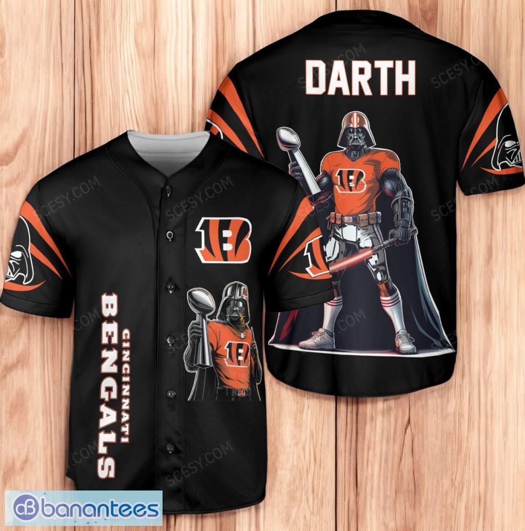 cincinnati bengals darth vader baseball jersey shirt black limited edition image Cincinnati Bengals Darth Vader Baseball Jersey Shirt Black Limited Edition Product Photo 1