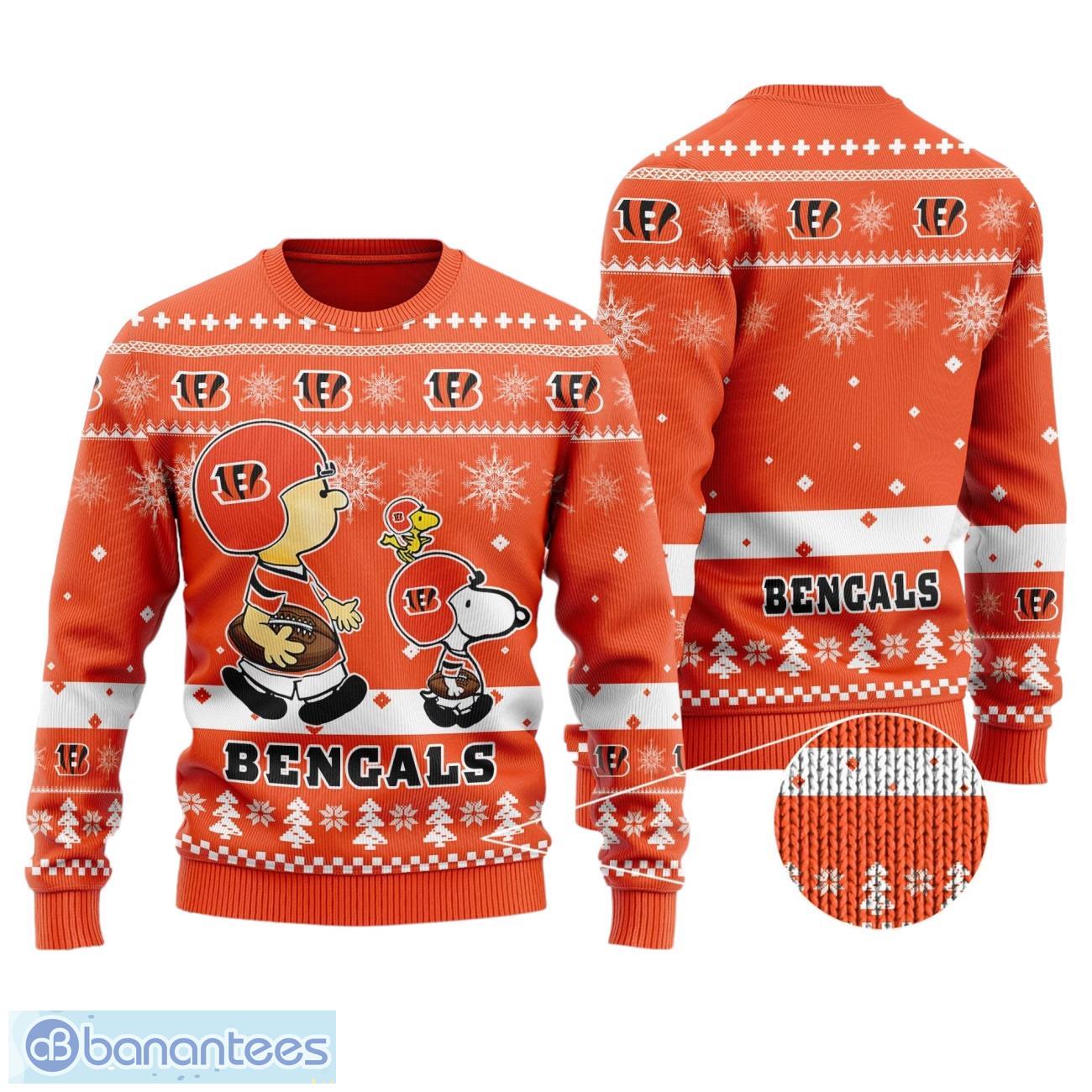 cincinnati bengals funny charlie brown peanuts snoopy all over print sweater image Cincinnati Bengals Funny Charlie Brown Peanuts Snoopy All Over Print Sweater Product Photo 1
